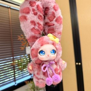 TREASUY Cute Design Rabbit Ear Plush Keychain Vinyl Face Flower Decoration Bunny Vinyl Plush Keychain Backpack Charms Plush Material Rabbit Cat Plush Doll Boys and Girls