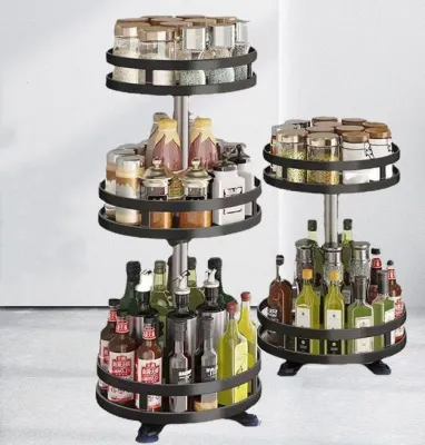 【ZEN】Rak Bumbu Berputar 360 Derajat Rak Bumbu Dapur Rak Dapur Serbaguna Stainless Rotate Kitchen Set