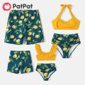 PatPat Family Matching Allover Lemon Print and Solid Halter Neck Two-piece Swimsuit or Swim Trunks Shorts. 