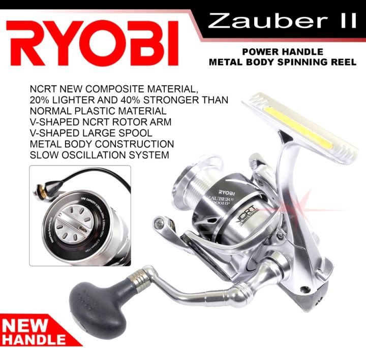 Reel Ryobi Zauber II HP 2000 3000 4000 Spool Handle Full Besi Power Handle  One Way 9 Ball Bearing Untuk Galatama Kolam Laut Danau Waduk Air Tawar Asin  Bisa COD