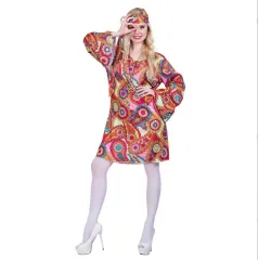 2pcs set Hippie Clothing Women's 60s 70s Hippie Dress Fancy Disco Costume  for Carnival Party cosplay with Headband