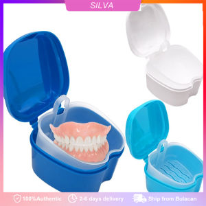 Denture Bath Box Case Safe Cleaning Case False Teeth Storage Box with Hanging Net Container Portable Orthodontic Storage Case