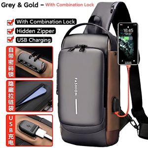 USB With Combination Lock Mens Crossbody Sling Bag Anti-theft Waterproof Chest Waist Bag Messenger Shoulder Rider Bag