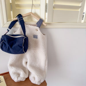 2025 New Winter Children Warm Lamb Fleece Overalls Cotton Girls Warm Trousers Fashion Boys Strap Pants Kids Casual Clothes2026