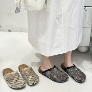 Retro Small Fragrance Single Shoes: A Pearl Shallow Mouth Full of Diamonds Design Sense of Versatile Rhinestone Wear Outside Womens Semi-drag