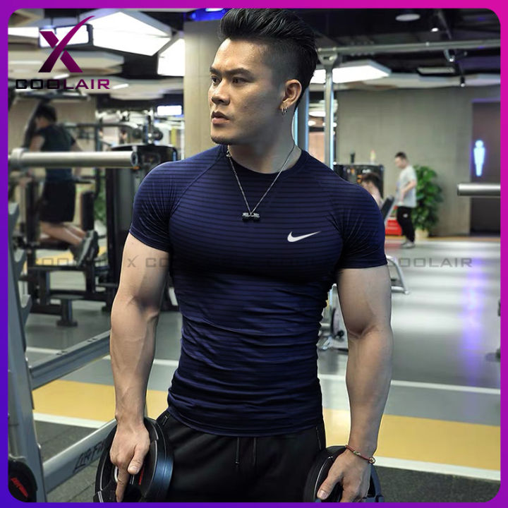 NK(V-NECK)Mens Shirt Sport Activewear Dri Fit Men Shirt Quick Dry Sportswear  Gym Training Running Jogging Workout Clothes Shirt T-Shirt Classic Sport  Fashion