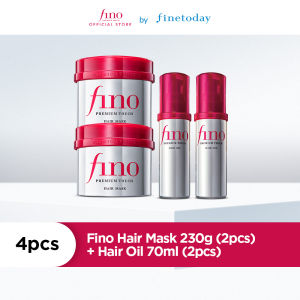 FINO Premium Touch Hair Mask 230g (2PCS) + Hair Oil 70ml (2PCS) - Hair care Set  [with Royal Jelly to moisturize and hydrate hair Daily use Treatment Conditioner for Damaged and Frizzy hair Heat Protection Styling]