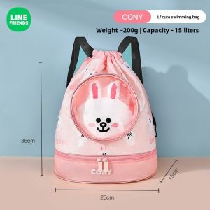 (5L/10L/15L/41L)100% Authentic Line Friends Sports Bags Swimming Foldable Storage Bag Waterproof Wet and Dry Separation Large Capacity Sports Backpack Swimsuit Dedicated Waterproof Bag BROWN LFB121/LFB122/LFB124