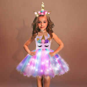 ali9 Unicorn tutu Skirt Cross-Border Girls Dress LED Princess Dress Costume Birthday Party Tulle Tutu Skirt