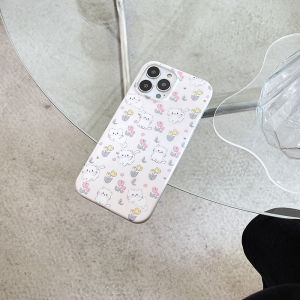 Retro Floral Flowers Cute Cat Holder Stand Phone Case for iPhone 14 Plus 13 12 11 Pro Max 14Plus Xr Xs X Soft IMD Back Cover Shockproof Protector Casing