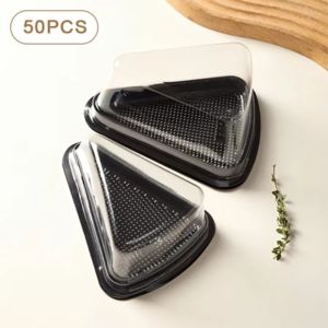 50pc Clear Slice Cake Box with Lid 6inch Plastic Triangle Container Mousse Tray Baking Packaging DIY Party Pastry Box