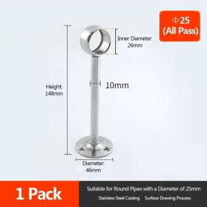 UNMEGONI 1Pcs Stainless Steel Pipe Bracket Half/All Pass 19/22/25mm Tube Holder Durable Wardrobe Hanger for Clothes Pole Curtain Rod