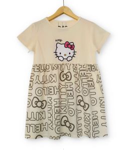 Dress anak perempuan Text Hello Kitty krem / COD / Baju anak / Dress murah