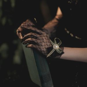 MAYIT Black White Lace Gloves Ruffle Edge Soft Elastic Mesh Gloves Punk Bow Hollow Out Gloves For Women Girls