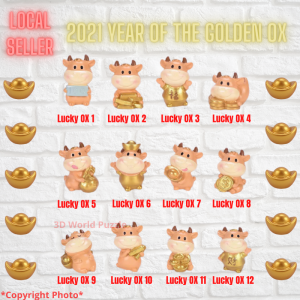 Cute Figurine Gift:2021 Year of the Golden Lucky Ox Cow for Chinese New Year and Terrarium Figurine and Home Decor