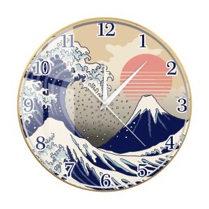 xpkQ Kanagawa Great Wave Japan Vintage Art Printed Wall Clock Vaporwave Sunset Aesthetic Home Decor Silent Sweep Movement For Bedroom 6B2Z9