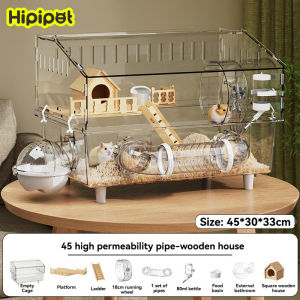 HIPIPET Hamster Cage Premium Extra Large Hamster Habitat Sturdy Acrylic Build Big Front Access & Anti-Escape Design easy to clean & built to last DIY Tunnel Cage Complete Accessories Silent Running Wheel Panoramic View Easy Interaction 10-Year Lifespan