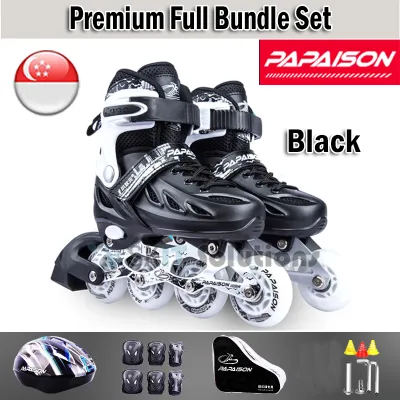 【SG Seller】PAPAISON XZY-309 Premium Papaison Inline Roller Skates Blade Hard Boot Scooter Skating Outdoor for Beginner Kids to Adults 4 Adjustable Size Full Bundle Set with Carry Bag 7 Pcs Safety Guard like Helmet Knee Pads Elbow Pads Palm Pads