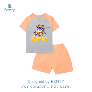 Bộ cộc tay cài chéo phối ghi xám in Summer BT083 BENTY chất mềm mịn đồ ngắn tay bé trai bé gái dễ thương