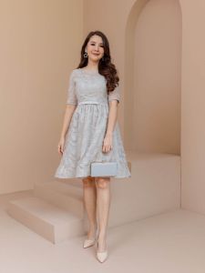 Ladystyle ชุดเดรสออกงานทรงน่ารัก ผ้าลายขนนกปักเลื่อมรุ่น LA777 เนื้อผ้าเกรดดี  Pattern/Cutting สวยมาก ใส่ออกงานดูน่ารัก มี M-4XL