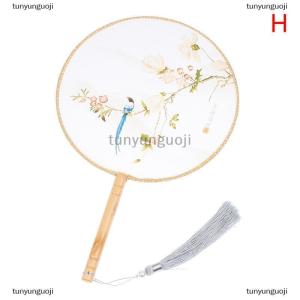 [COD] tunyunguoji Chinese Style Round Fan with Wooden Handle Portable Printed Vintage Fan
