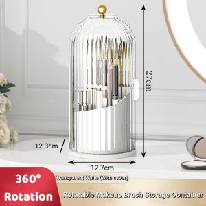 Large Capacity 360° Rotary Makeup Brush Storage Box With Cover Dust Proof Makeup Brush Storage Bucket