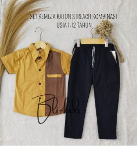 Setelan Kemeja Anak Laki Laki  Bahan Katun Streach Usia 1 sampai 12 Tahun