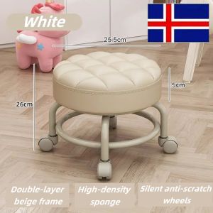 Upgraded Nordic style Round stool with wheels style pulley moving stool pulley low stool Round stool chair with foam Round stool chair reinforced universal wheel small stool silent wheel rotating scrubbing low stool manicure footstool childrens learning