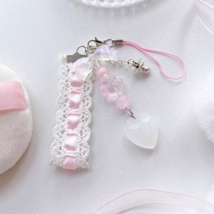 GURUNGMANI Pink Phone Charms Pendant Kawaii Y2K Peach Bag Pendant Trendy Cute Bowknot Bead Sweet Girl Keychain