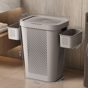 Vision Slim Laundry Hamper with Hanging Basket Clothes Basket with Handle Cut Out Ventilated Laundry Basket with Attached Hinged Lid Storage Basket for Bathroom with Wheels
