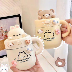 1pc 530ml Bear Coffee Thermal Cup For Hot Cold Drinks Water Tea Milk Thermos Mug Stainless Steel Cup With Lid Portable Bottle