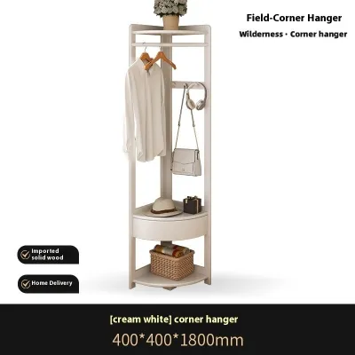 AUREO Solid Storage Rack Wood Corner Coat Rack Black Bedroom Floor Hanging Clothes Rack