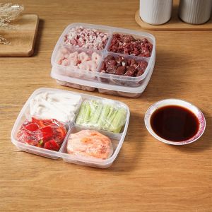 【Hot Sale】1/4grids Food Storage Box with Lids Refrigerator Preservation Box Meat  Boxes Crisper Fruit Vegetable Sub-Packed Onion Ginger Side Dishes Container Kitchen Food Organizers