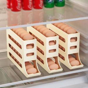 IUYJN 30 Grids Refrigerator Egg Storage Box Large Capacity Plastic Roll Off Egg Storage Rack Practical Dedicated Automatic Scrolling Egg Holder Homeuse