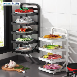 JustLiving 4/5 Tier Foldable Kitchen Tableware Storage Rack Multifunctional Side Dishes Tray Rack Restaurant Side Dishes Rack Kitchen Storage Organizer