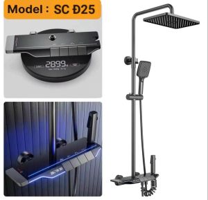 (SCĐ25 + S2287) Sen Cây Tắm Phím Đàn Củ Đồng Mạ Titan Mặt Kính Hiển Thị Nhiệt Độ Nóng Lạnh Và Dải Led Viền