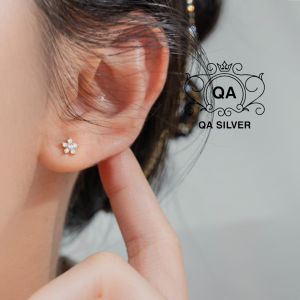 Bông tai bạc 925 hoa sao năm cánh khuyên nam nữ đính đá S925 STAR QA SILVER Earrings EA240904