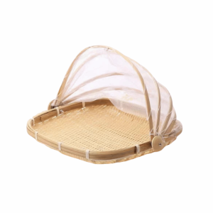 BLACKON Reusable Anti-insect Dustproof Basket Multi-function Bamboo Hand-Woven Basket Practical with Mesh Cover Fruit Vegetable Tray Household