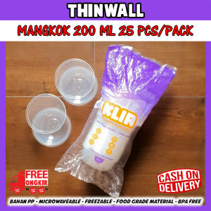 Thinwall mangkok 200ml / Thinwall bulat / bowl KLIR / Tempat makan plastik / bulat / tempat makan bulat plastik bening KLIR - ANTI BOCOR - ANTI PECAH isi 25pcs /  tempat makan anti jamur