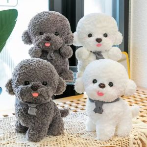 FUTUI การจำลองแบบจำลอง Bichon frise Plush สีเทาขาว ตุ๊กตาสัตว์ยัดไส้ ของเล่นตุ๊กตาสุนัข เด็กชายเด็กหญิง พุดเดิ้ล ตุ๊กตาลูกสุนัข ของขวัญวันเกิดคริสต์มาส