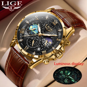 LIGE New Watch Mens Luxury Casual Leather Men Watch Business Sports Waterproof Date Chronograph Quartz Watch + Box