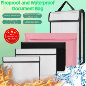 SERAPHYXO S/M/L Fireproof Document Bag Waterproof Zipper Closure Cash Safe Storage Pouch Multi-Functional Double Layer Important File Organizer Home Use