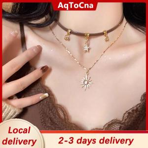 [COD] AqToCna Ship within 24 hours 1 2Pcs Fashion Star Zircon Necklace For Women Girls Vintage Necklace Double Layered Star Pendant Adjustable Chain Necklace Jewelry