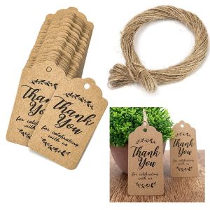 100Pcs Brown Kraft Gift Thank You Paper Tags for Wedding Decoration Christmas Tags Party Decoration Gifts