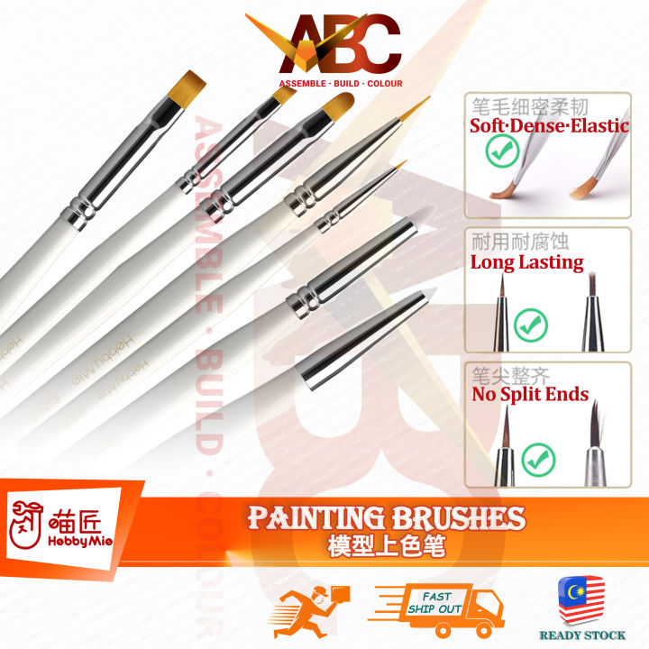 (HobbyMio) Paint Brush Panel Line Flat Round Pointed Angular Filbert