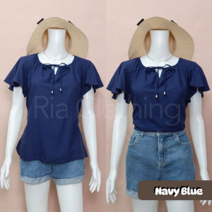 Yllona Butterfly Sleeves Blouse w/ Ribbon Tie Korean Bkk Trendy Casual Office Women Top M-Semi Large