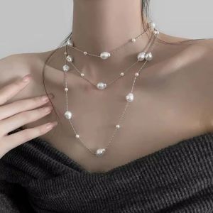 DOOUR Adjustable Imitation Pearl Necklace Exquisite Craft Chain Bead Multi Layer Necklace Light Luxury Fashion Necklace Long Tassel Necklace For Women Gift