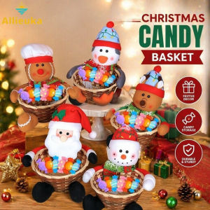Allieuka Christmas Candy Basket Storage Bowl Santa Snowman Elk Bamboo Cloth Tabletop Party Home Decor