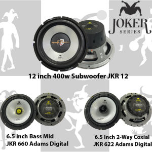 🔊 Adams Digital 🔊 Joker Series JKR622 6.5" 2 Way Coaxial Speakers / JKR660 6.5" MidBass Speakers / JKR12 12" 400W Woofer Subwoofer / JKR50.2 2 Channel 400W Amplifier / JKR50.4 4 Channel 800W Amplifier / JKR500.1 MonoBlock Amplifier Kereta