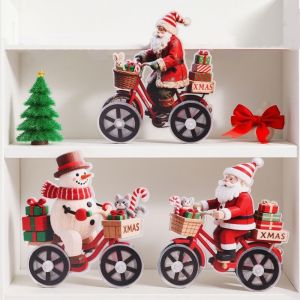 DEEPWHISPER Acrylic Santa Claus Figurine Decorative Cartoon Christmas Ornament Creative Cute Snowman Bicycle Decoration for Home